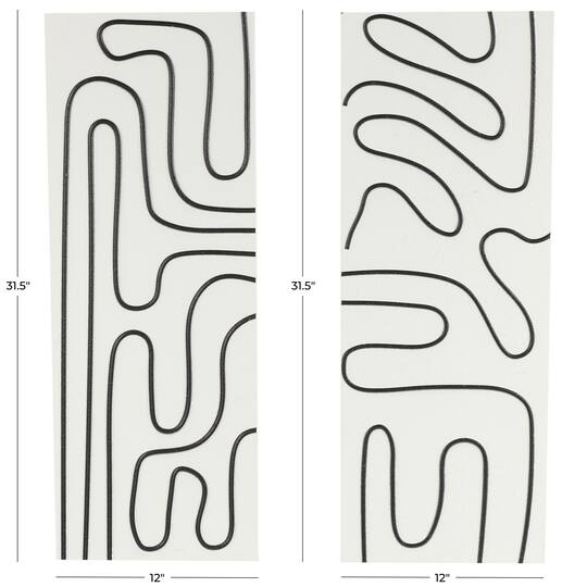 32" x 12" White Wood Geometric Wall Art Set with Black Accents